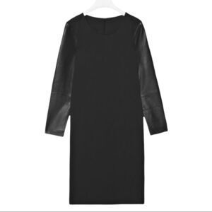 Cos Black Dress w/Perforated Genuine Leather Sleeves Size S